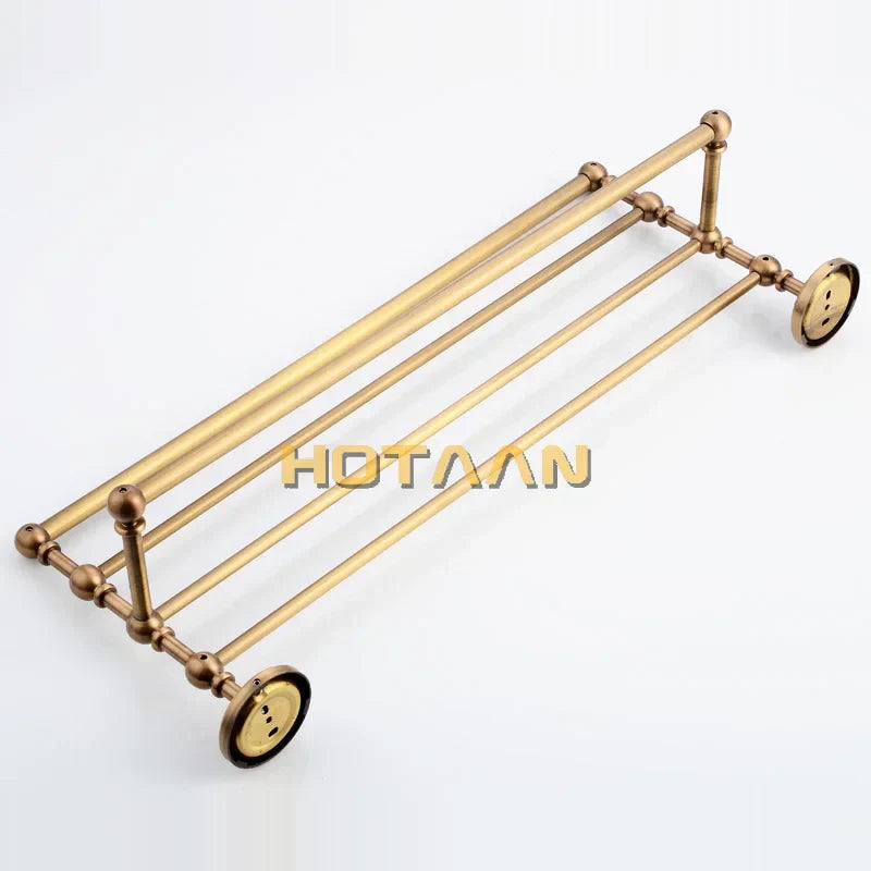 DecorBites™ Brass Towel Rack, Antique Brass Holder, 50cm Shelf, Bathroom Accessories