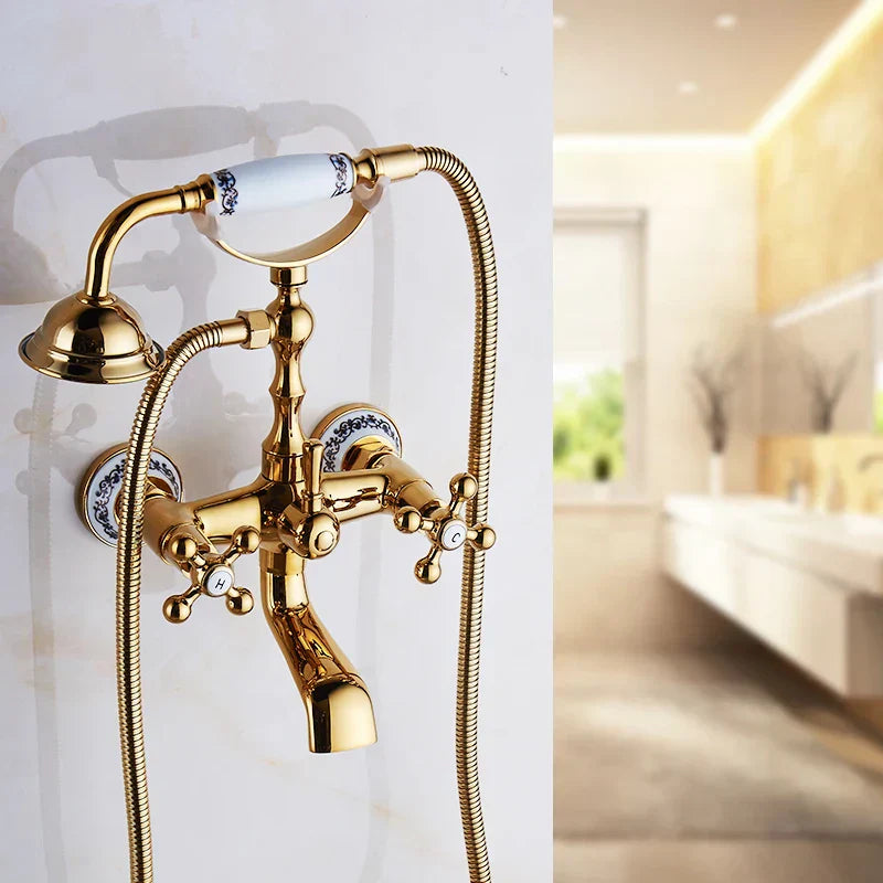 ™ Gold Brass Bathroom Shower Faucet Set Single Handle Rainfall Wall Mounted