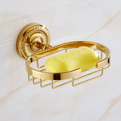 DecorBites™ Brass Gold Bathroom Hardware Set: Towel Rack, Paper Holder, Toilet Brush, Hooks, Towel Ring