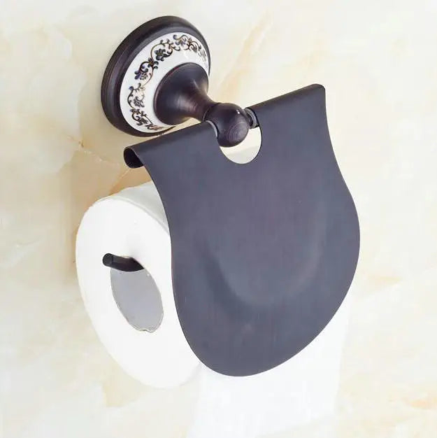 DecorBites™ Black Porcelain Brass Bathroom Accessories Set