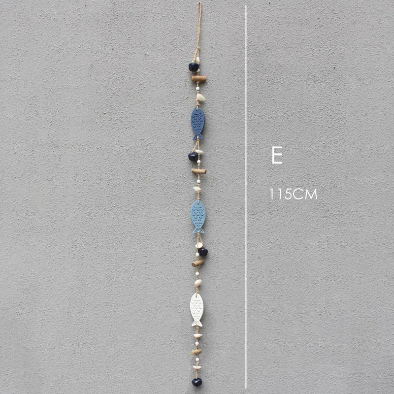 DecorBites™ Blue Fish Sea-maid Pendant Drift Wood Bells Wall Decoration