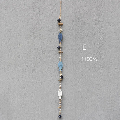 DecorBites™ Blue Fish Sea-maid Pendant Drift Wood Bells Wall Decoration