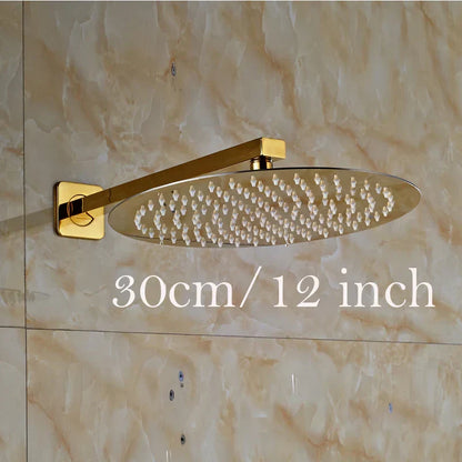 DecorBites™ Golden Ultrathin Rainfall Shower Head Set with Wall Mount Brass Arm