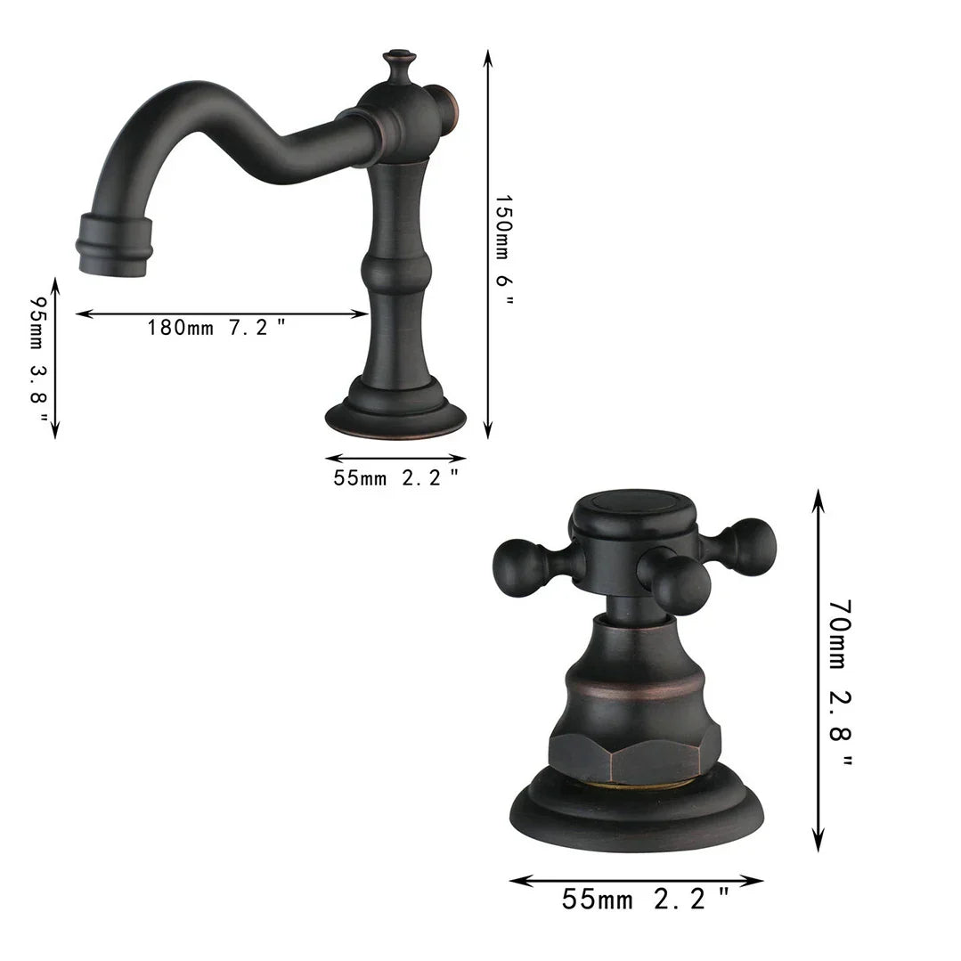 DecorBites™ Dual Handle Basin Faucet in Chrome Solid Brass with Antique Black Finish