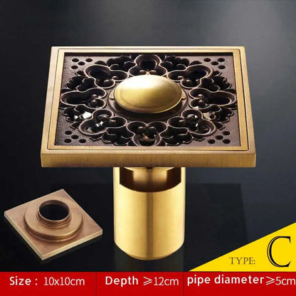 DecorBites™ Antique Brass Fish Style Shower Drain 10cm Square Floor Drainer