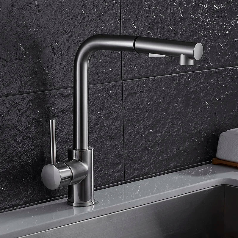 DecorBites™ Brass Brushed Nickel Kitchen Faucet High Arch Swivel Pull Out Spray Mixer Tap