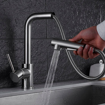 DecorBites™ Brass Brushed Nickel Kitchen Faucet High Arch Swivel Pull Out Spray Mixer Tap