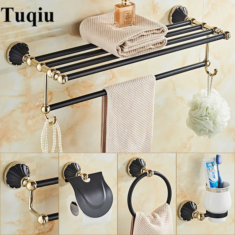 ™ Gold Black Bathroom Accessories Set, Towel Bar, Toilet Brush Holder, Paper Holder