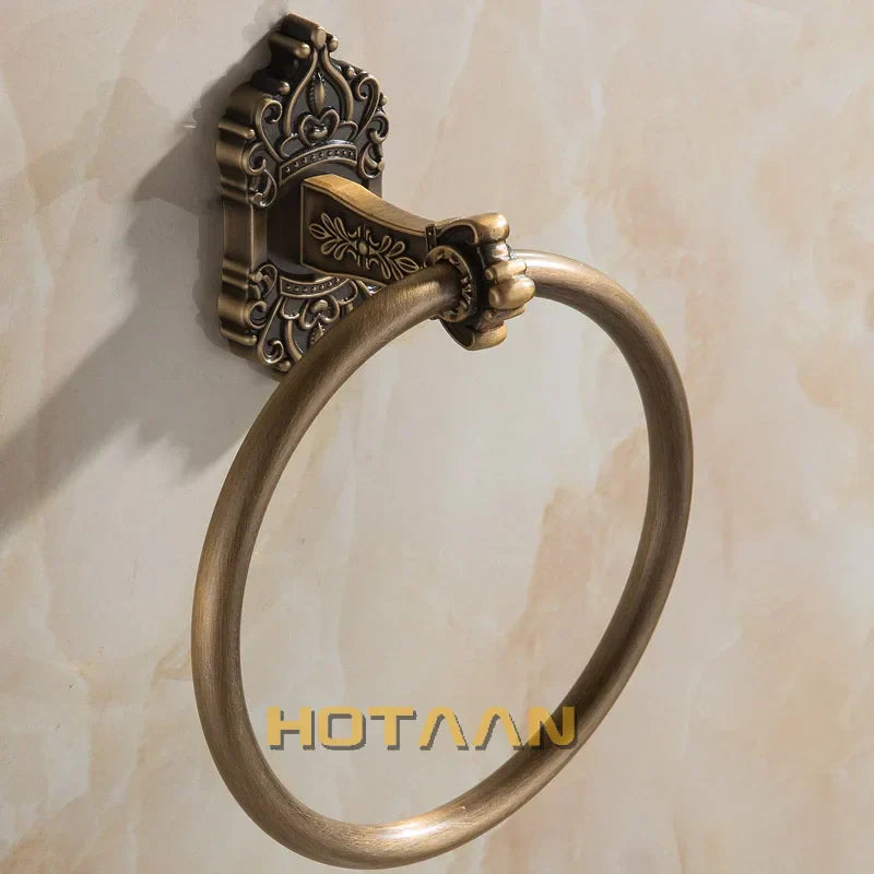 DecorBites™ Antique Brass Towel Ring – Wall-Mounted Round Bathroom Towel Holder