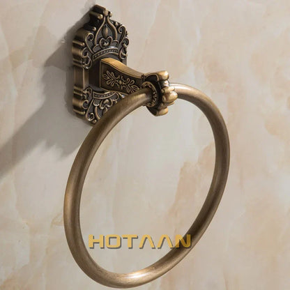 DecorBites™ Antique Brass Towel Ring – Wall-Mounted Round Bathroom Towel Holder