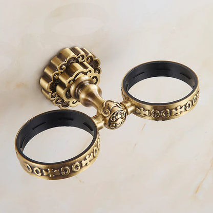 DecorBites™ Brass Antique Glass Cup Holder Set Luxury Bathroom Accessories
