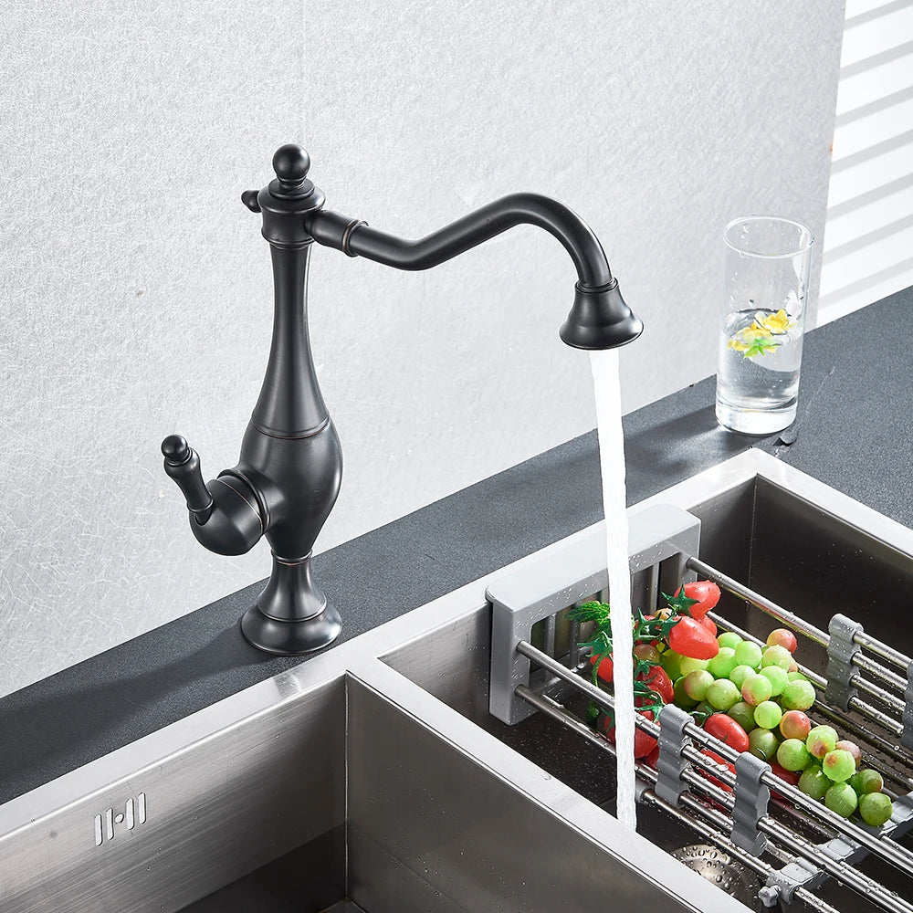 DecorBites™ Black Long Neck Kitchen Faucet with Rotating Spout - Deck Mounted Mixer Tap