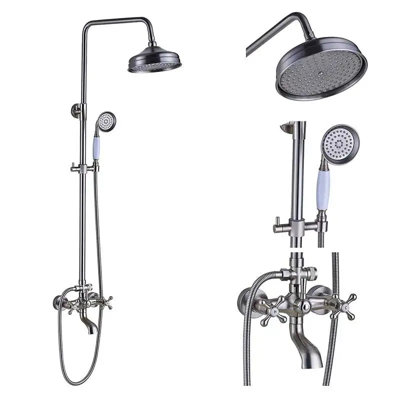 DecorBites™ Brushed Nickel Shower Faucet Set with Rainfall Shower Head & Hand Held Mixer