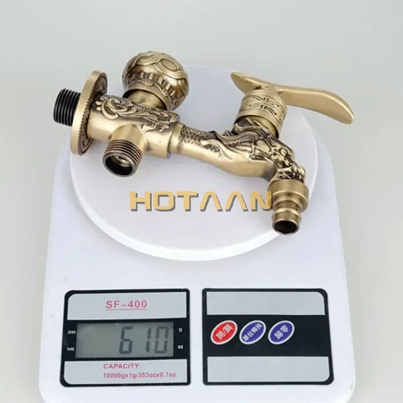 DecorBites™ Antique Brass Finish Garden Bibcock Faucet Wall Mount Washing Machine Tap