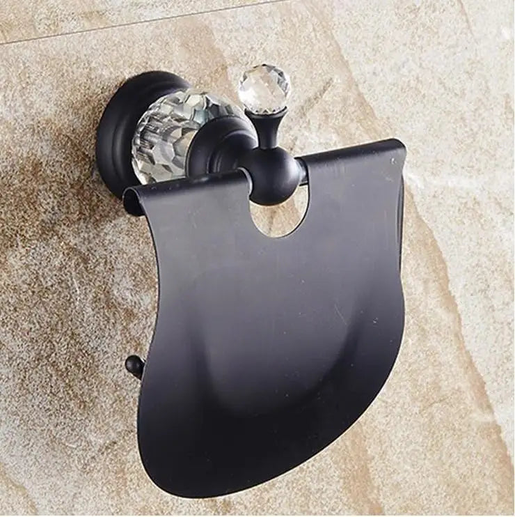 DecorBites™ Black Brass & Crystal Bathroom Accessories Set - Towel Rack, Towel Bar, Paper Holder, Soap Dish, Cup Holder, Toilet JM251
