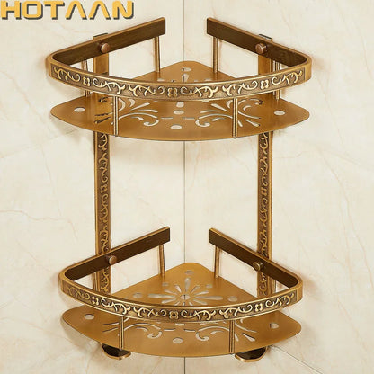DecorBites™ Antique Aluminum Double Layer Bathroom Corner Shelf - Bathroom Holder Organizer
