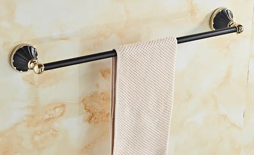 DecorBites™ Gold Black Bathroom Accessories Set, Towel Bar, Toilet Brush Holder, Paper Holder