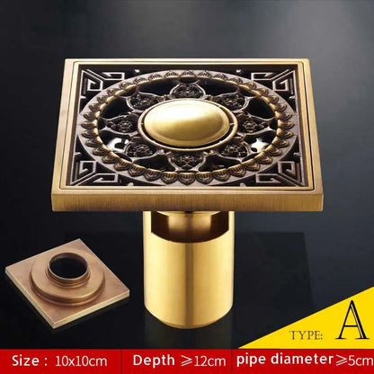 DecorBites™ Antique Brass Fish Style Shower Drain 10cm Square Floor Drainer