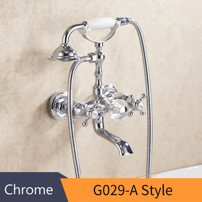 DecorBites™ Gold Brass Wall Mounted Bathtub Faucet with Hand Held Shower Kit