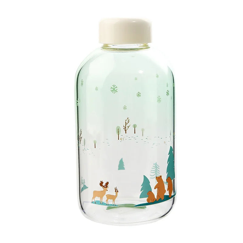 DecorBites™ Animal Glass Water Bottle with Sleeve | Cute Kawaii Design for Outdoor Activities
