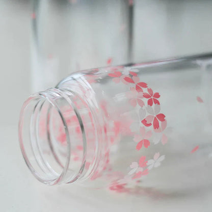DecorBites™ Kawaii Sakura Glass Water Bottle 310ml Cute Cartoon Animal Design