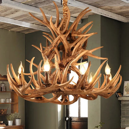 DecorBites™ Antler Chandelier: American Retro Resin Horn Deer Lamps for Rustic Indoor Decor