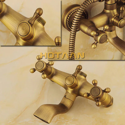 DecorBites™ Antique Brass Shower Faucet Set with Rainfall Shower Head and Hand Shower