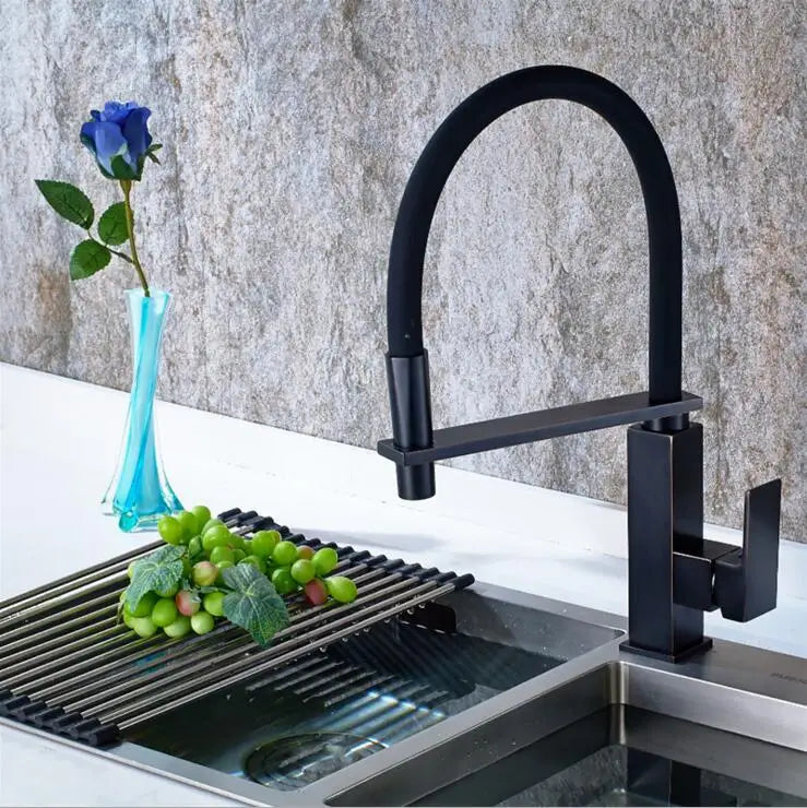 DecorBites™ Black Swivel Kitchen Faucet Luxury Spray Deck Mounted Mixer Tap