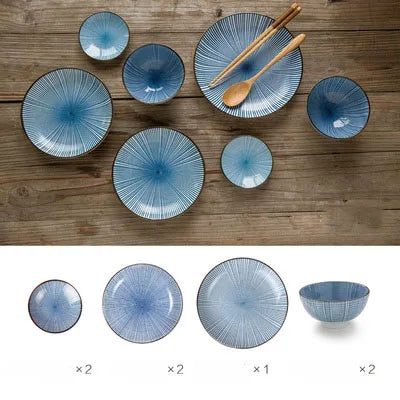 ™ Japanese Style Ceramic Dinner Set - Blue Tableware Set with Bowl and Plate