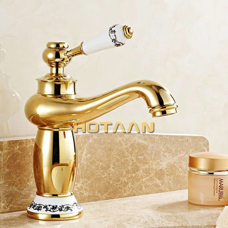 ™ Gold Finish Modern Luxury Basin Faucet Single Handle Hot & Cold Brass Tap