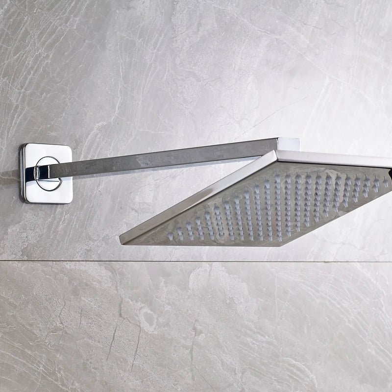 DecorBites™ 8" Brass Square LED Rainfall Shower Head with Wall Mount Arm Pipe