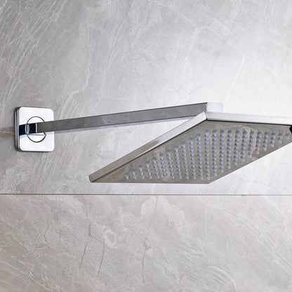 DecorBites™ 8" Brass Square LED Rainfall Shower Head with Wall Mount Arm Pipe