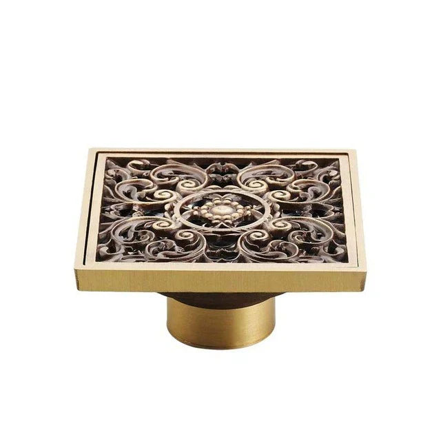 DecorBites™ Antique Brass Shower Floor Drain 10cm Square Waste Strainer Cover Grate