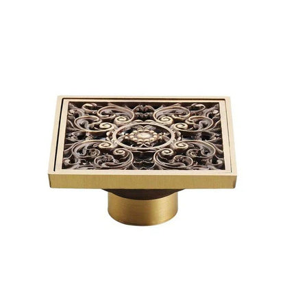 DecorBites™ Antique Brass Shower Floor Drain 10cm Square Waste Strainer Cover Grate