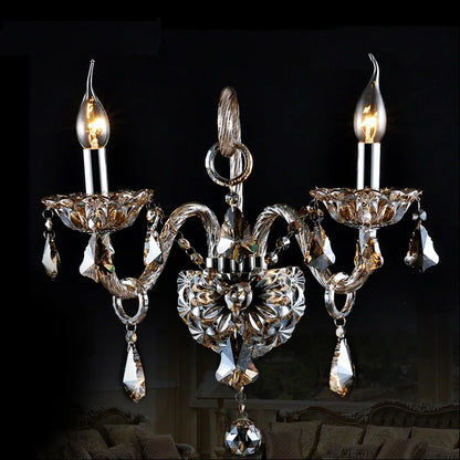 DecorBites™ Clear Crystal Wall Lamp with LED Bulbs for Luxury Bedside Lighting