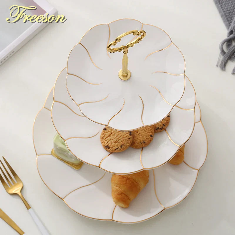 ™ Gold Inlay Bone China Fruit Plates Snack Dishes Cake Plate Candy Dish