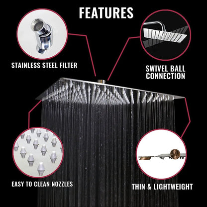 DecorBites™ 16" Stainless Steel Ultrathin Rainfall Shower Head Chrome - Large Flow