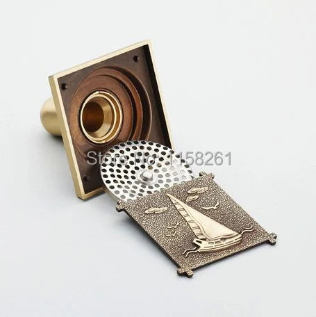 DecorBites™ Antique Brass Shower Drain Cover Euro Art Carved Bathroom Strainer