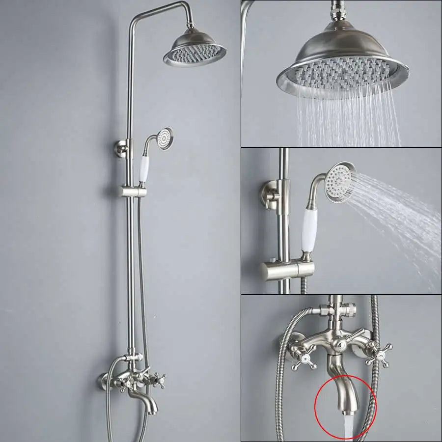 DecorBites™ Brushed Nickel Dual Handle Rainfall Shower Mixer Faucet with Handshower