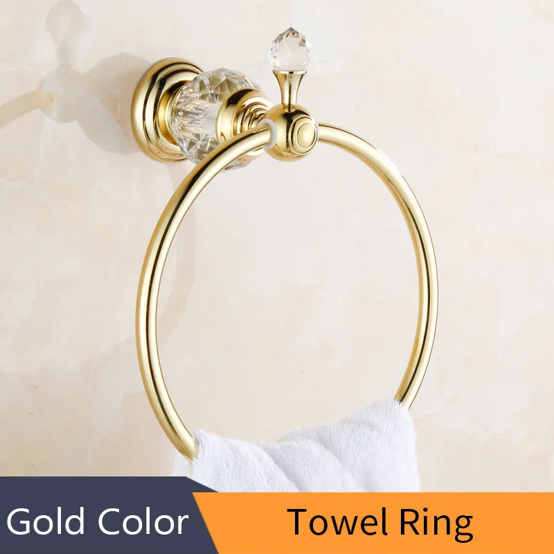 DecorBites™ Crystal Brass Gold Bathroom Accessories Set