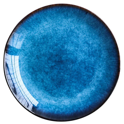 DecorBites™ Blue Ceramic Round Plate - Commercial Steak Dish Wholesale