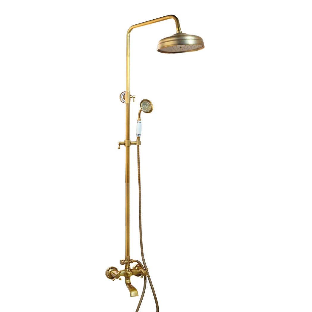 DecorBites™ Antique Brass Rainfall Shower Faucet Set with Handshower and Shelf
