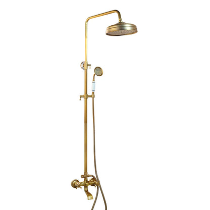 DecorBites™ Antique Brass Rainfall Shower Faucet Set with Handshower and Shelf