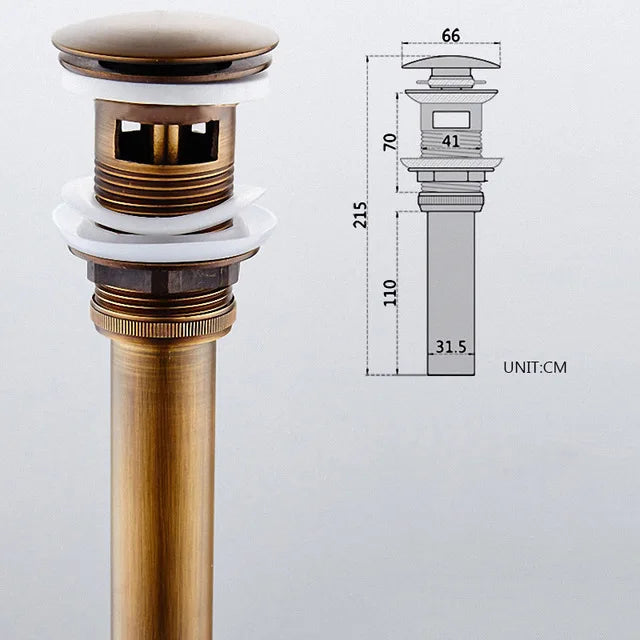 DecorBites™ Antique Brass Vessel Sink Drain Strainer, Pop Up Stopper for Lavatory Basin