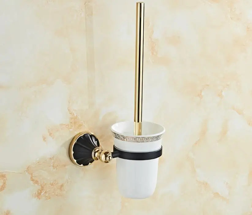DecorBites™ Gold Black Bathroom Accessories Set, Towel Bar, Toilet Brush Holder, Paper Holder