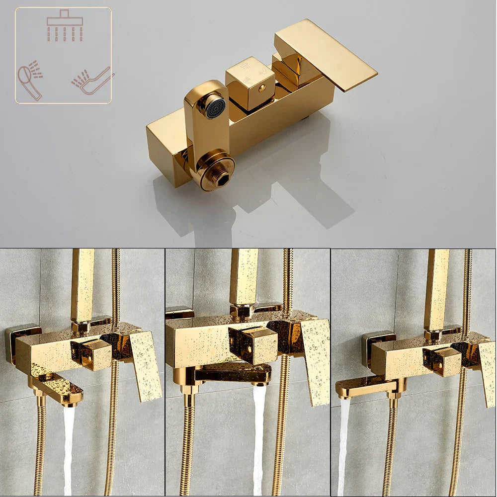 ™ Golden Shower Faucet Set with 8" Rainfall Shower, Wall Mounted Hand Shower
