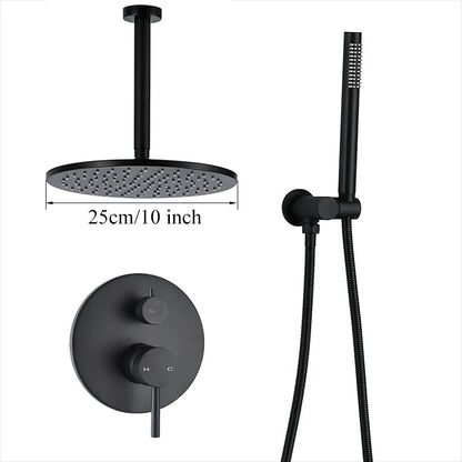 DecorBites™ Brass Black Shower Set with Ceiling/Wall Arm, Diverter Mixer, Handheld Spray, 8-16" Rain Head