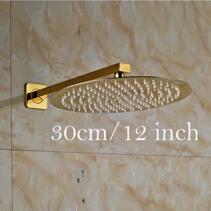 DecorBites™ Golden Ultrathin Rainfall Shower Head Set with Wall Mount Brass Arm