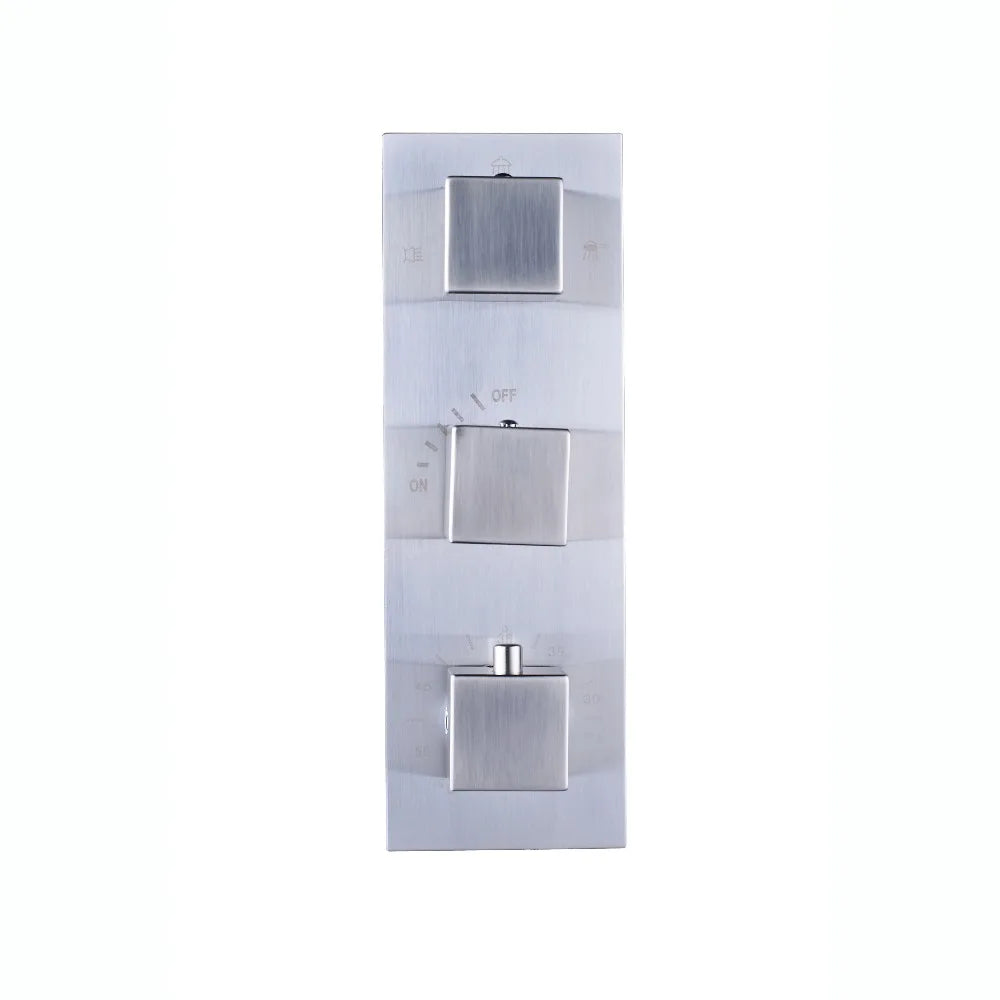 DecorBites™ Brushed Nickel Thermostatic Mixer Valve for Three Handle Shower Control