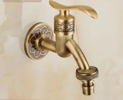 DecorBites™ Antique Brass Dragon Carved Outdoor Washing Machine Faucet Cold Tap